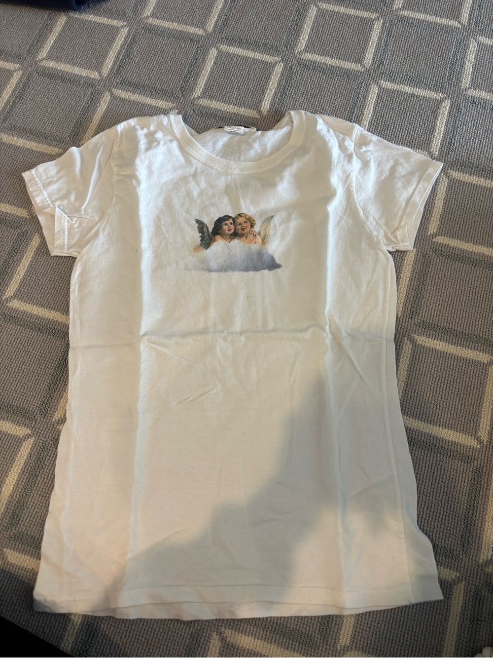 White Short Sleeve Tee with Angel Graphic
